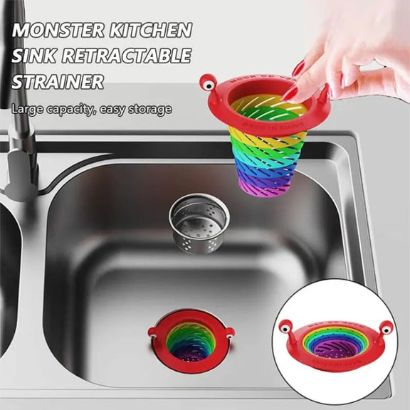 Retractable Rainbow Monster Universal Floor Drain Kitchen Sink Strainer(110x118mm)