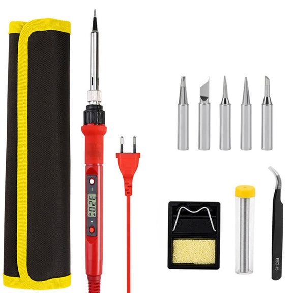 10pcs/ Set 80W Internal Heating Welding Digital Display Soldering Iron Temperature Adjustment Set, Model: Red US Plug