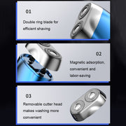 Double-head Mini Magnetic Shaver Portable Men Electric Shaver(Silver Black)