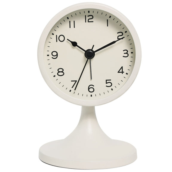 Metal Retro Silent Table Alarm Clock Student Bedside Clock With Night Light(Milk White)