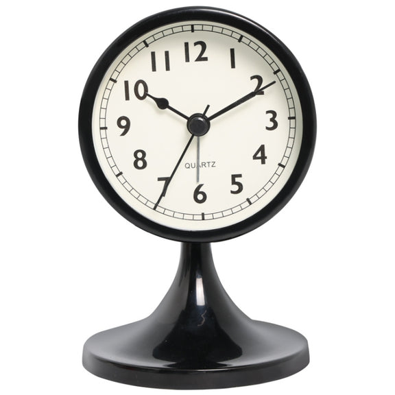 Metal Retro Silent Table Alarm Clock Student Bedside Clock With Night Light(Black)