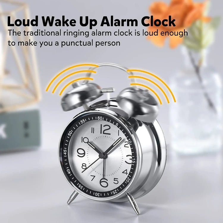 4.5 Inch Electroplated Metal Ring Bell Alarm Clock Quartz Clock With Night Light ?, Style: Red Copper A