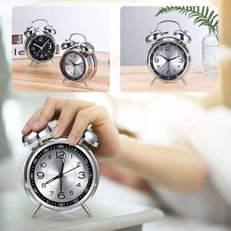 4.5 Inch Electroplated Metal Ring Bell Alarm Clock Quartz Clock With Night Light ?, Style: Red Copper B