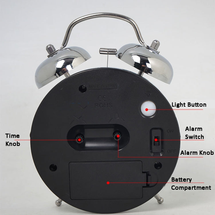 4.5 Inch Electroplated Metal Ring Bell Alarm Clock Quartz Clock With Night Light ?, Style: Red Copper A