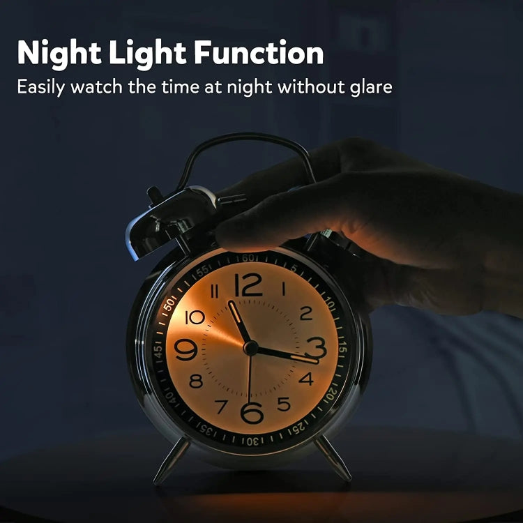 4.5 Inch Electroplated Metal Ring Bell Alarm Clock Quartz Clock With Night Light ?, Style: Blue