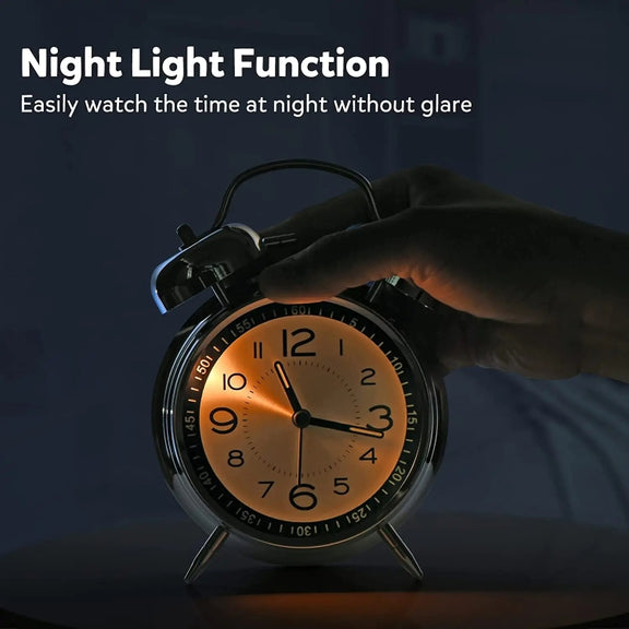 4.5 Inch Electroplated Metal Ring Bell Alarm Clock Quartz Clock With Night Light ?, Style: Blue