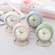 Round Metal Clock Silent Children Electronic Alarm Clock with Light(Purple)