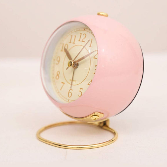 Round Metal Clock Silent Children Electronic Alarm Clock with Light(Purple)