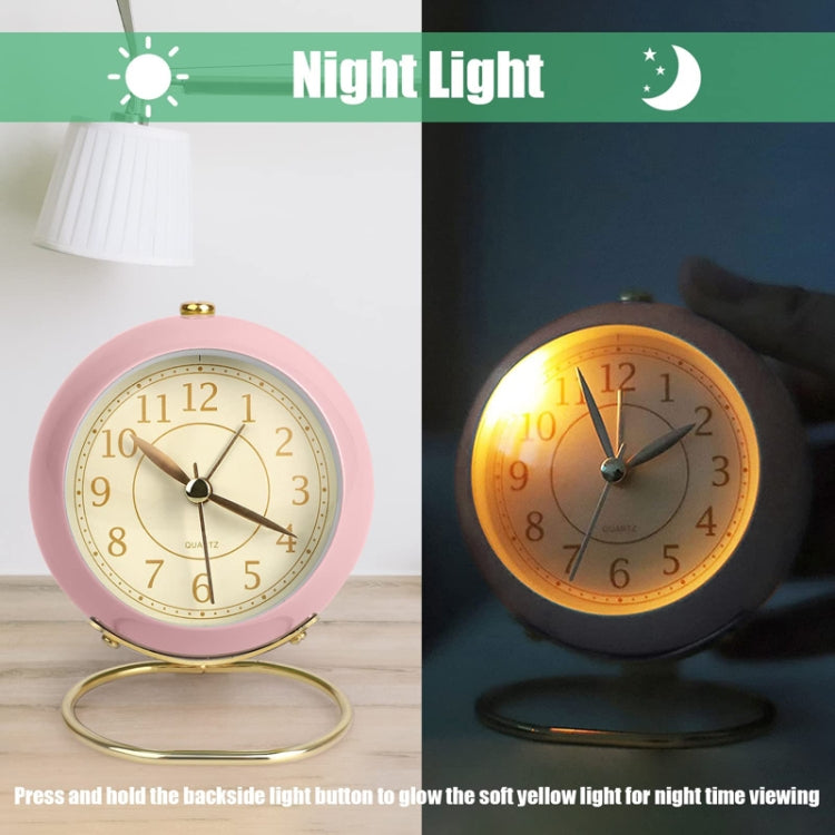 Round Metal Clock Silent Children Electronic Alarm Clock with Light(Purple)