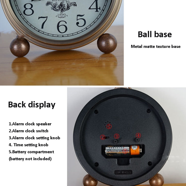 Retro Iron Alarm Clock Simple Desktop Quartz Clock, Style: Black
