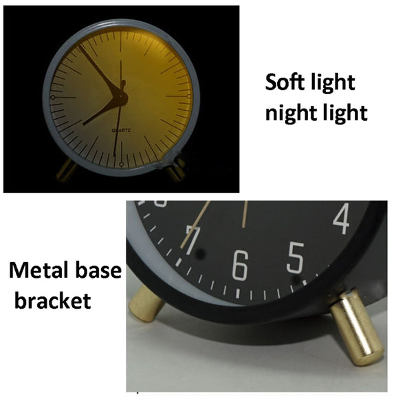 Metal Quartz Alarm Clock Simple Silent Desktop Round Pointer Living Room Clock(Green)