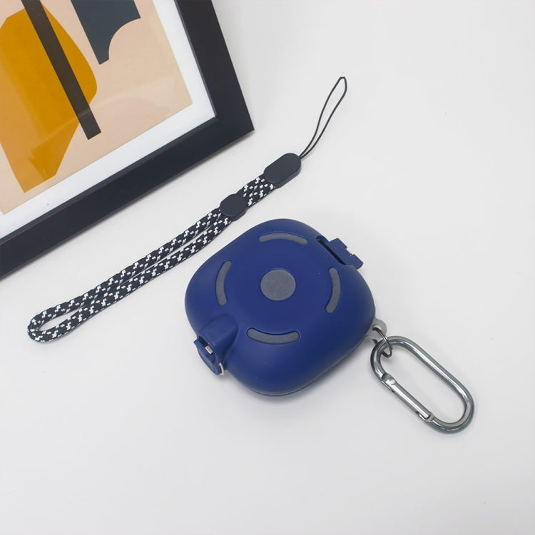 For Beats Fit Pro Switch Type Anti-fall Earphone Protective Case with Buckle Lanyard(Blue)