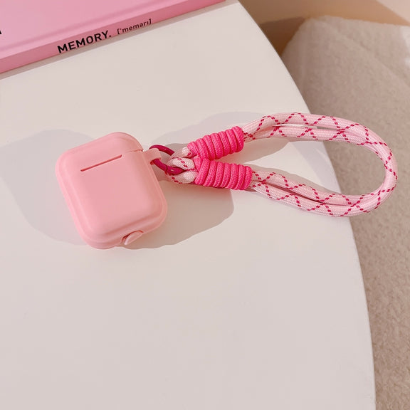 For AirPods 2  / 1 Dopamine Contrast Color Silicone Earphone Cover With Hand Strap(Pink)