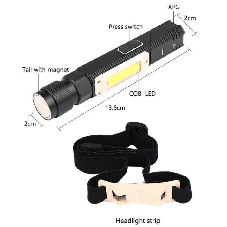 XPG+COB Red White Light USB Rechargeable Folding Strong Light Flashlight, Style: 3189B Small With Headlight Belt