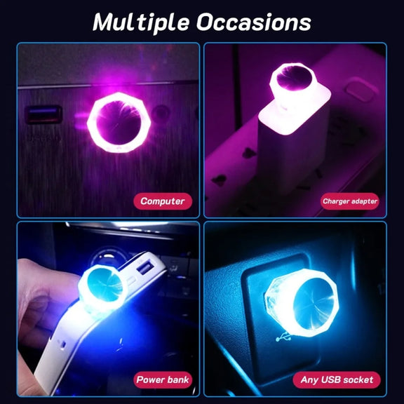 Car Diamond Model USB Ambient Light Charge-Free Plug And Play LED Decorative Lights(White Light)