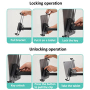 Tablet Wall Mount Holder Foldable Extendable Aluminum Alloy Mount With Anti Theft Security Lock