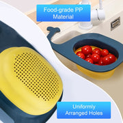Multifunctional Whale-shaped Foldable Kitchen Fruit and Vegetable Draining Basket(Yellow Blue)