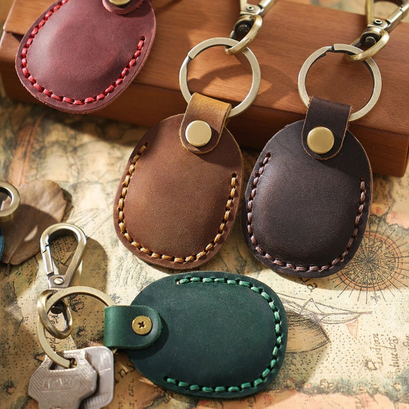 For AirTag Locator Leather Case Access Card with Keychain(Black)