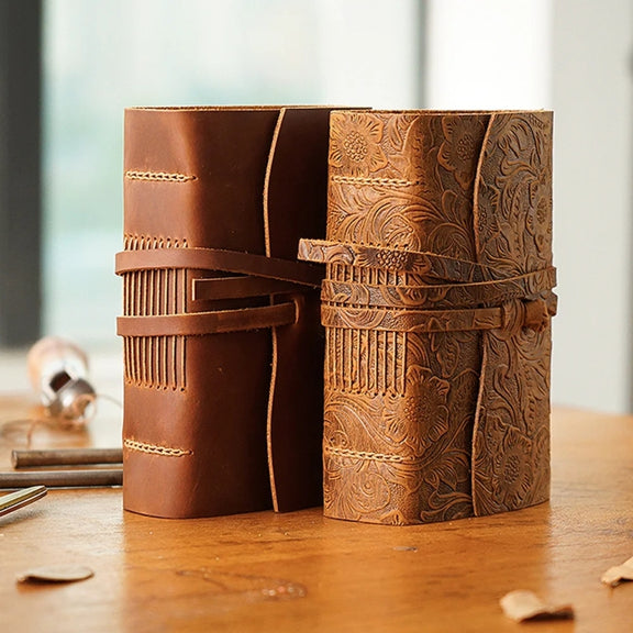 Genuine Leather Retro Notebook Diary Thickened Sketchbook Notepad(Crazy Horse Brown)
