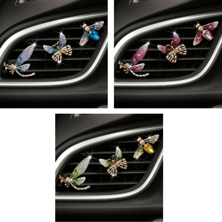 3pcs/set Metal Butterfly Dragonfly Bee Car Air Vent Aromatherapy Decorative Clip(Green)