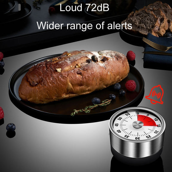 Kitchen Stainless Steel Mechanical Timer Student Time Management Reminder Baking Alarm Clock(Black)