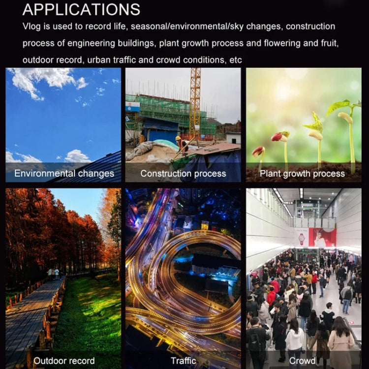 4K Time-Lapse Camera Microlight Full Color Night Vision Security Recording Construction Site Time-Lapse Camera(Black)