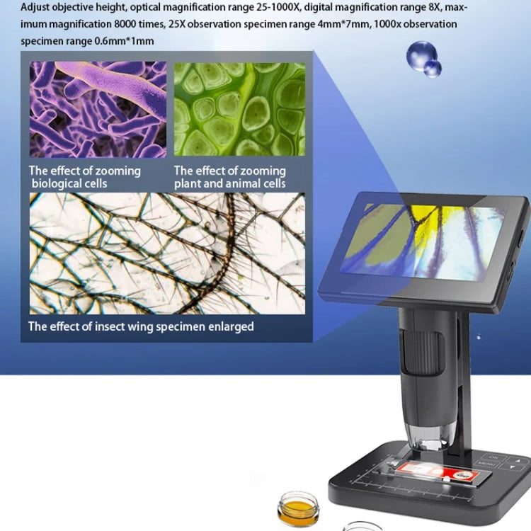 HD Electronic Digital Microscope 5 Inch Screen Touch Key 8000X Biological Cell Electronic Magnifying Glass