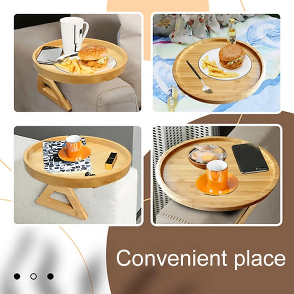25cm Foldable Sofa Round Tray Home Couch Armrest Pallet, Style: Pine Wood