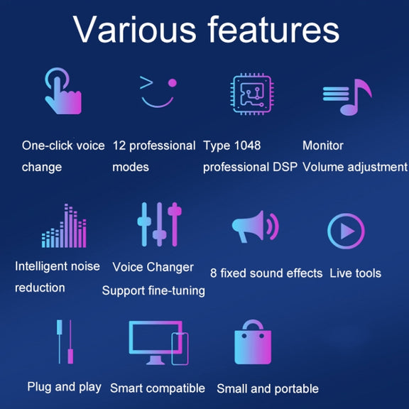 S9 Mobile Phone Computer Live Sound Card Voice Changer Game Karaoke Recording Audio Transformer(English)