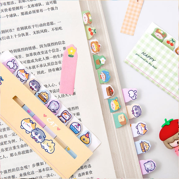 120sheets /Set Kawaii Sticky Tab Note Page Marker Writable and Repositionable File Flags, Spec:  Cat