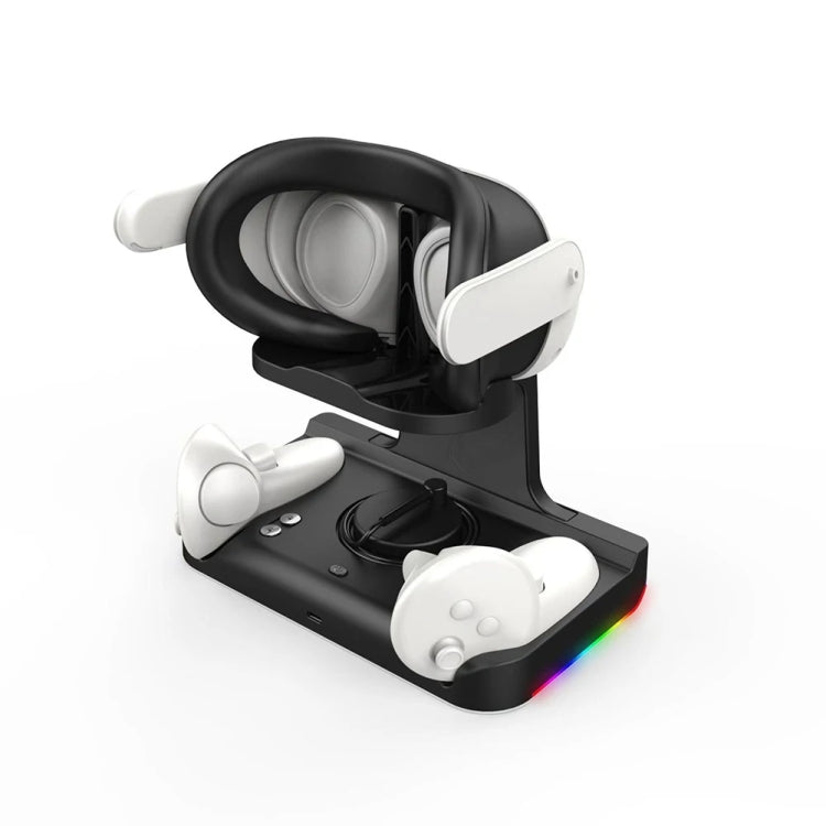 For Meta Quest 3 Headset Charging Base with Dazzle Lights VR Grip Charging Stand(Black)