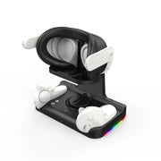 For Meta Quest 3 Headset Charging Base with Dazzle Lights VR Grip Charging Stand(Black)