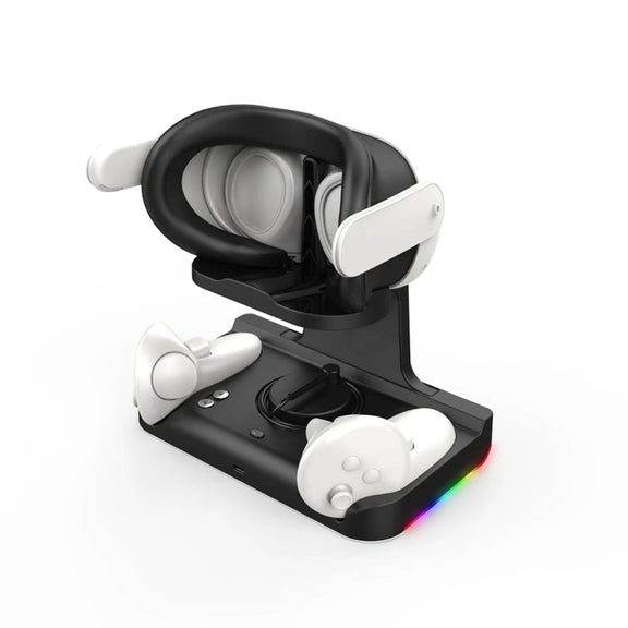 For Meta Quest 3 Headset Charging Base with Dazzle Lights VR Grip Charging Stand(Black)