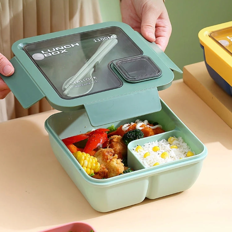 Square Microwaveable Lunch Box Hermetic Bento Box with Spoon Chopsticks(Blue)