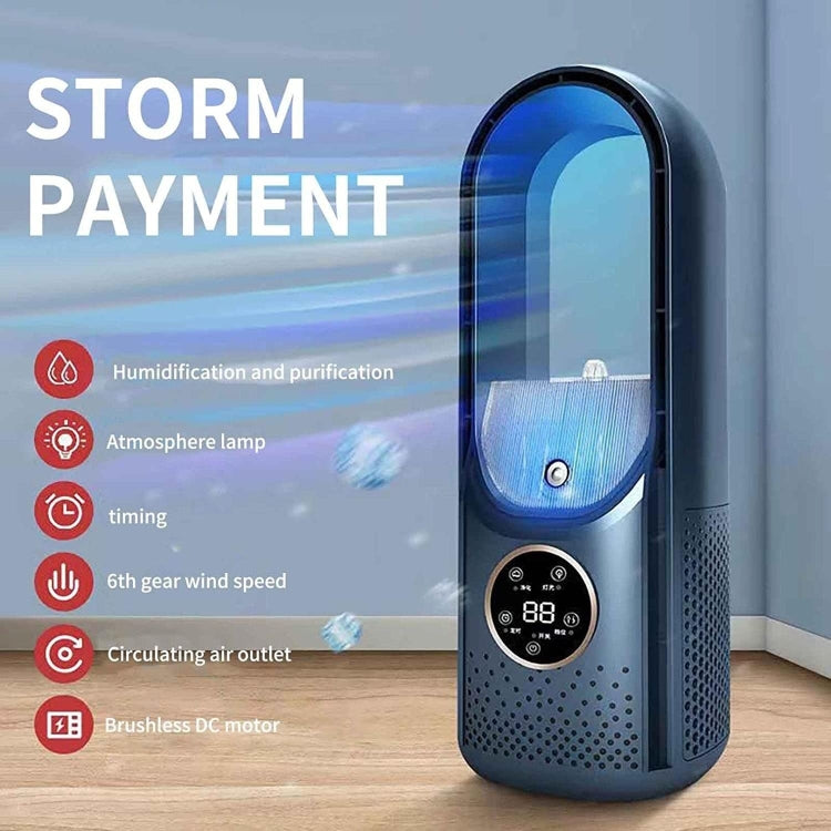 Desk Bladeless Humidification Electric Fan Six Gear Adjustable with LED Light Timing Function(Blue)