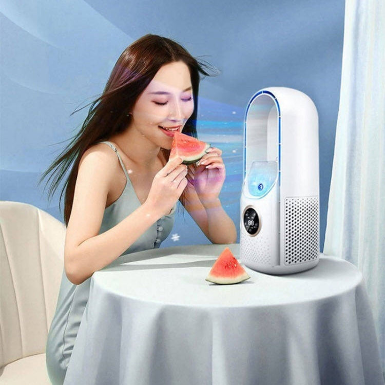 Desk Bladeless Humidification Electric Fan Six Gear Adjustable with LED Light Timing Function(Blue)