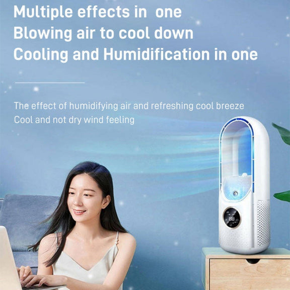 Desk Bladeless Humidification Electric Fan Six Gear Adjustable with LED Light Timing Function(Blue)