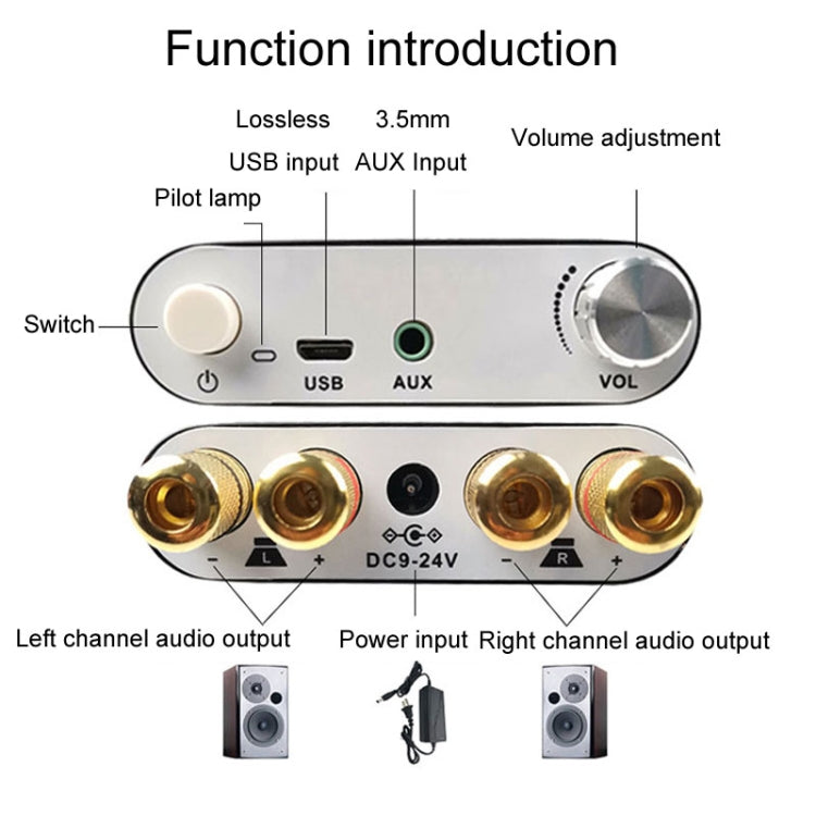 100W+100W Bluetooth Audio Digital Amplifier Board Module AUX USB External Sound Card(Silver)