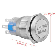 19MM Car Modification One-Button Start Switch Water-resistant LED Metal Button(Black)