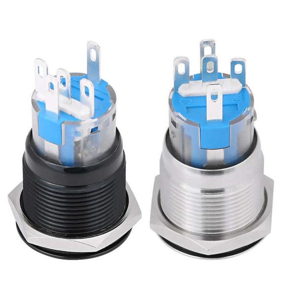 19MM Car Modification One-Button Start Switch Water-resistant LED Metal Button(Silver)