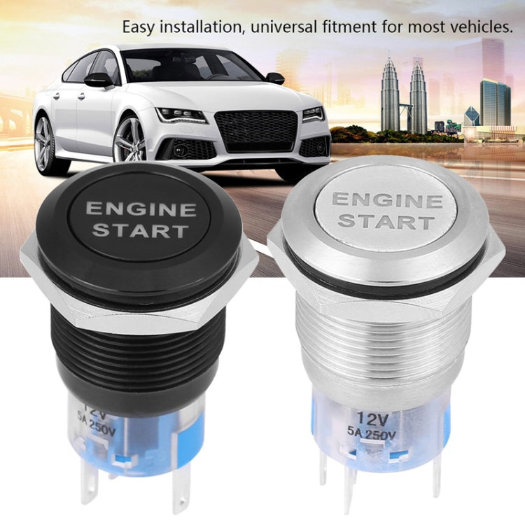 19MM Car Modification One-Button Start Switch Water-resistant LED Metal Button(Black)