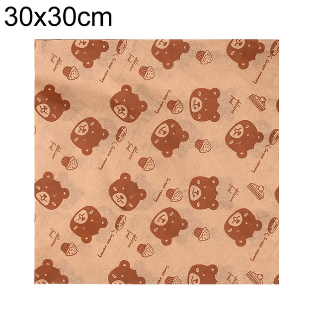 100sheets /Pack Bear Pattern Greaseproof Paper Baking Wrapping Paper Food Basket Liners Paper 30x30cm