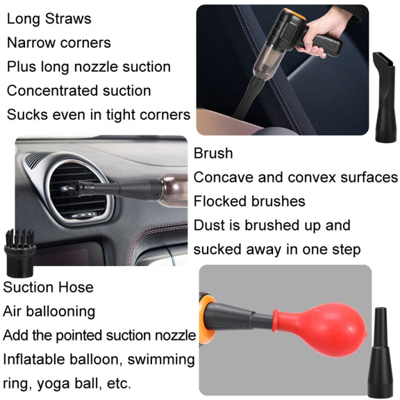 Car Vacuum Cleaner Large Suction Power Wireless Pump Inflatable Blower Handheld Small Vacuum Cleaner, Style: Brush 200W+2 Filters+Storage Bag (Black)