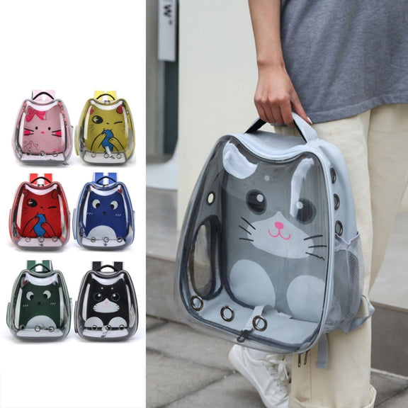 Cartoon Pattern Cat Transparent Pet Bag Space Capsule Portable Pet Backpack, Color: Black