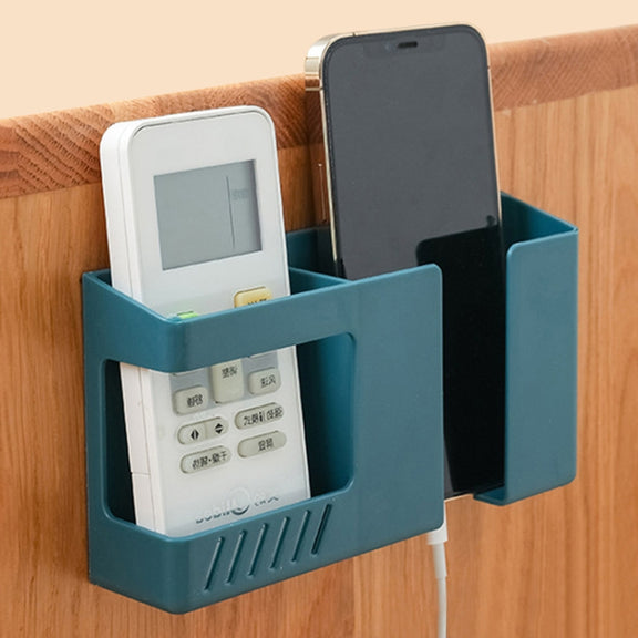 Double Grid Wall-Mounted Storage Box Remote Control Sundries Organizer Mobile Phone Charging Holder(Blue)