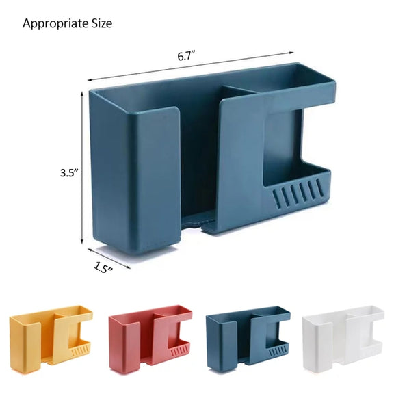 Double Grid Wall-Mounted Storage Box Remote Control Sundries Organizer Mobile Phone Charging Holder(Blue)