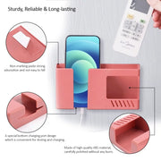Double Grid Wall-Mounted Storage Box Remote Control Sundries Organizer Mobile Phone Charging Holder(Blue)