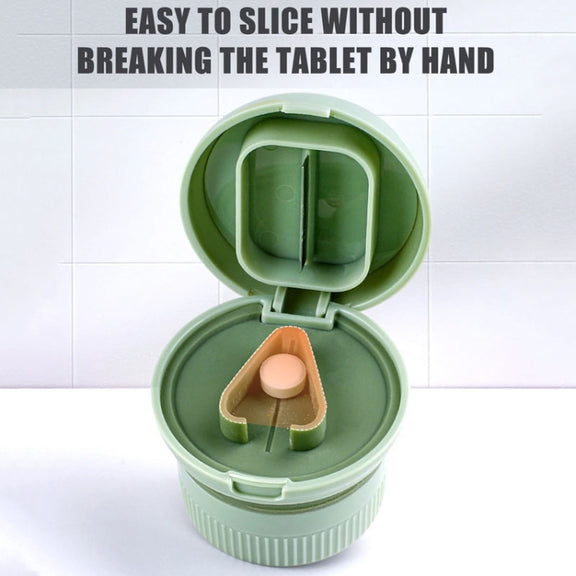 Portable 4 In 1 Mini Pill Box Multifunctional Cutting And Dispensing Device(Green)