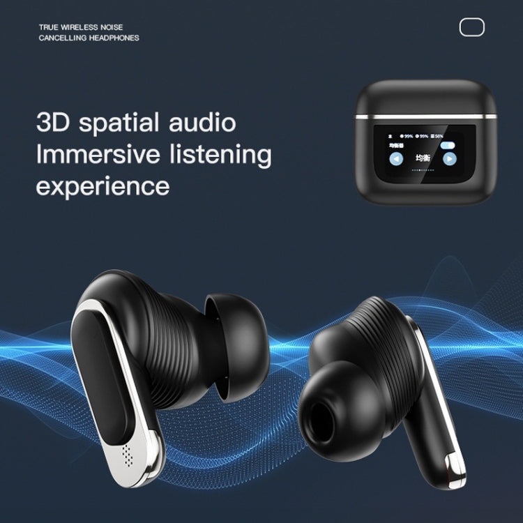 Color Screen Touch ANC Active Noise Reduction LCD Wireless Bluetooth Earphones(Black)