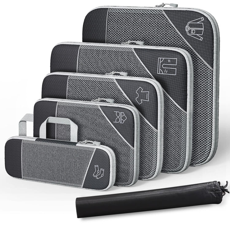 6 In 1 Compression Mesh Travel Cubes Clothes Underwear Packing Bags(Black)